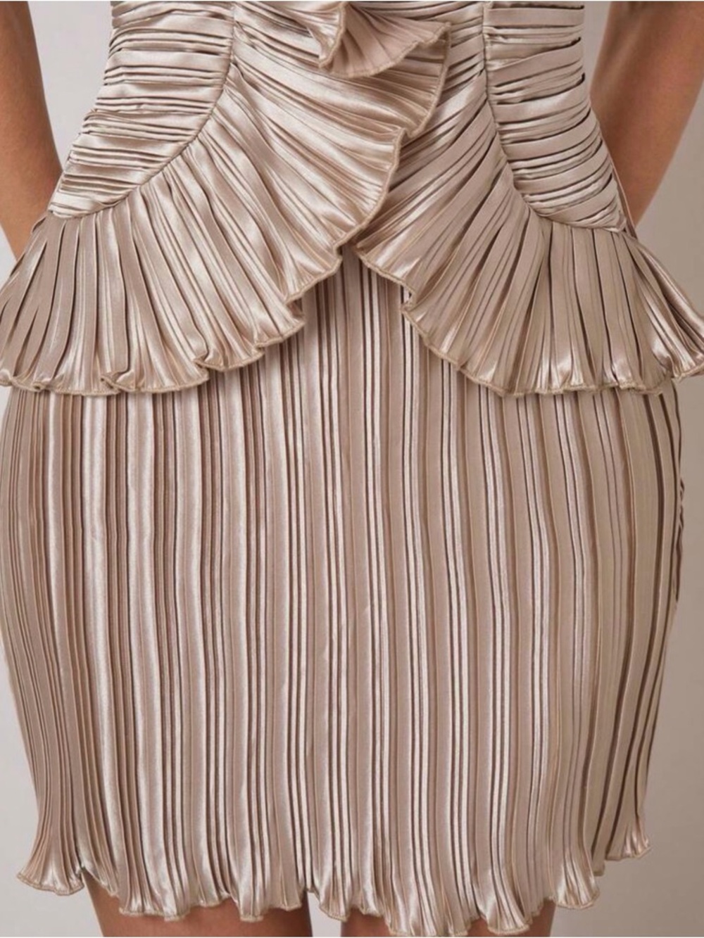 Cult Gaia Inspired Pleated Strapless Mini Dress Size Large Champagne - Picture 5 of 6